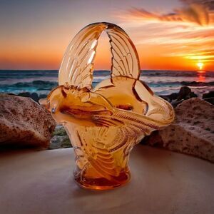 Indiana‎ Tiara Amber Glass Brides Basket Bird Of Paradise Autumn Thanksgiving